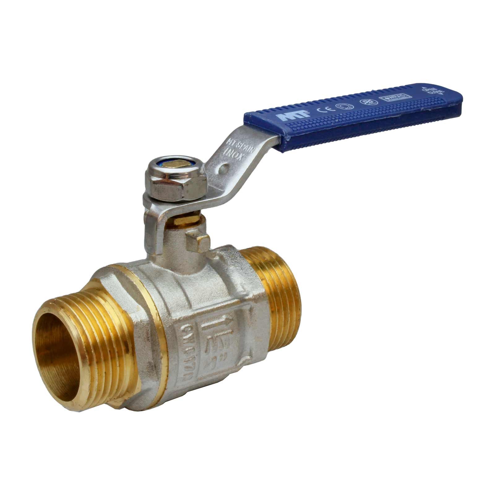 40982 Válvula Esfera PN-30 M-M Paso Total Palanca De Acero Inoxidable Maneta Ergonómica Color Azul