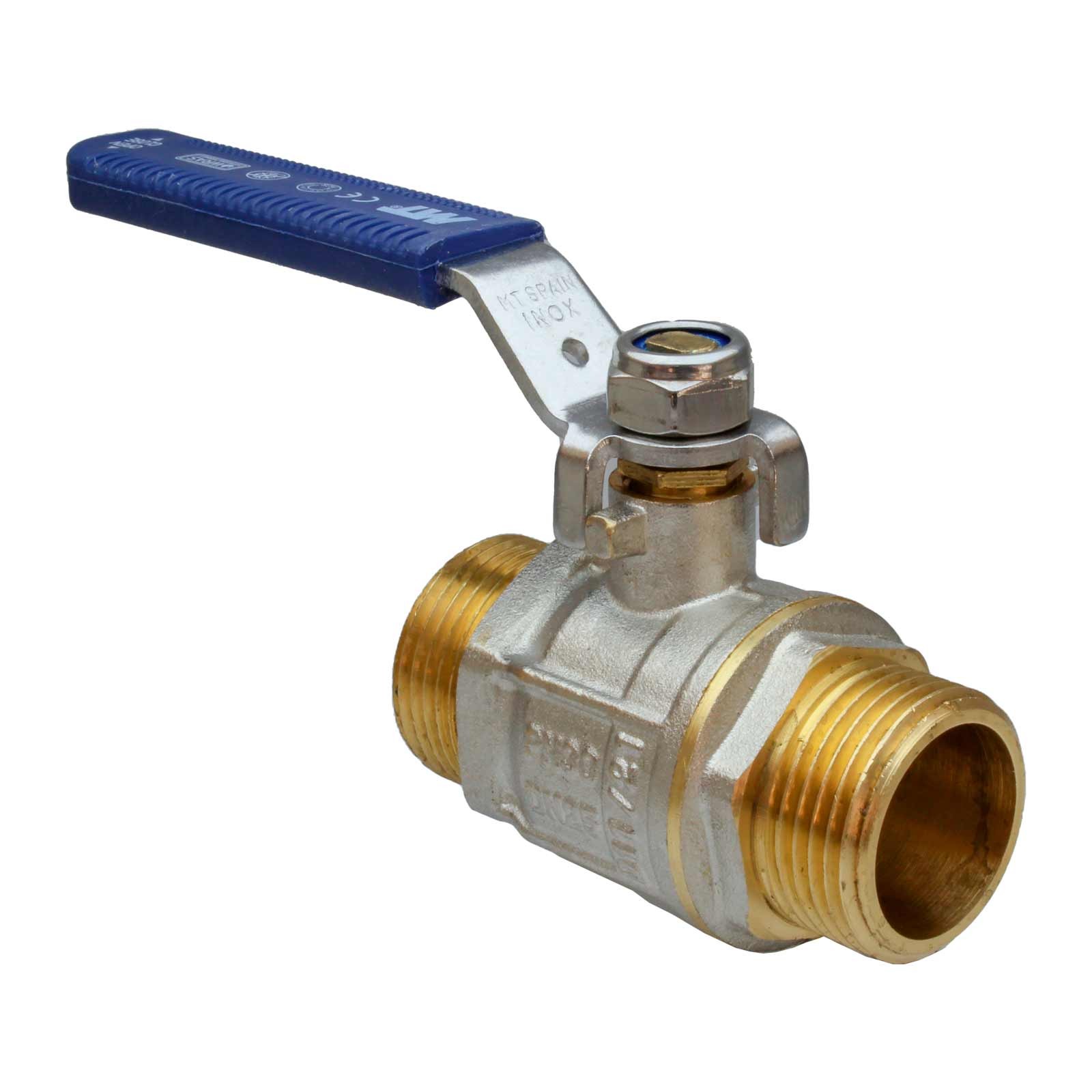 40982 Válvula Esfera PN-30 M-M Paso Total Palanca De Acero Inoxidable Maneta Ergonómica Color Azul