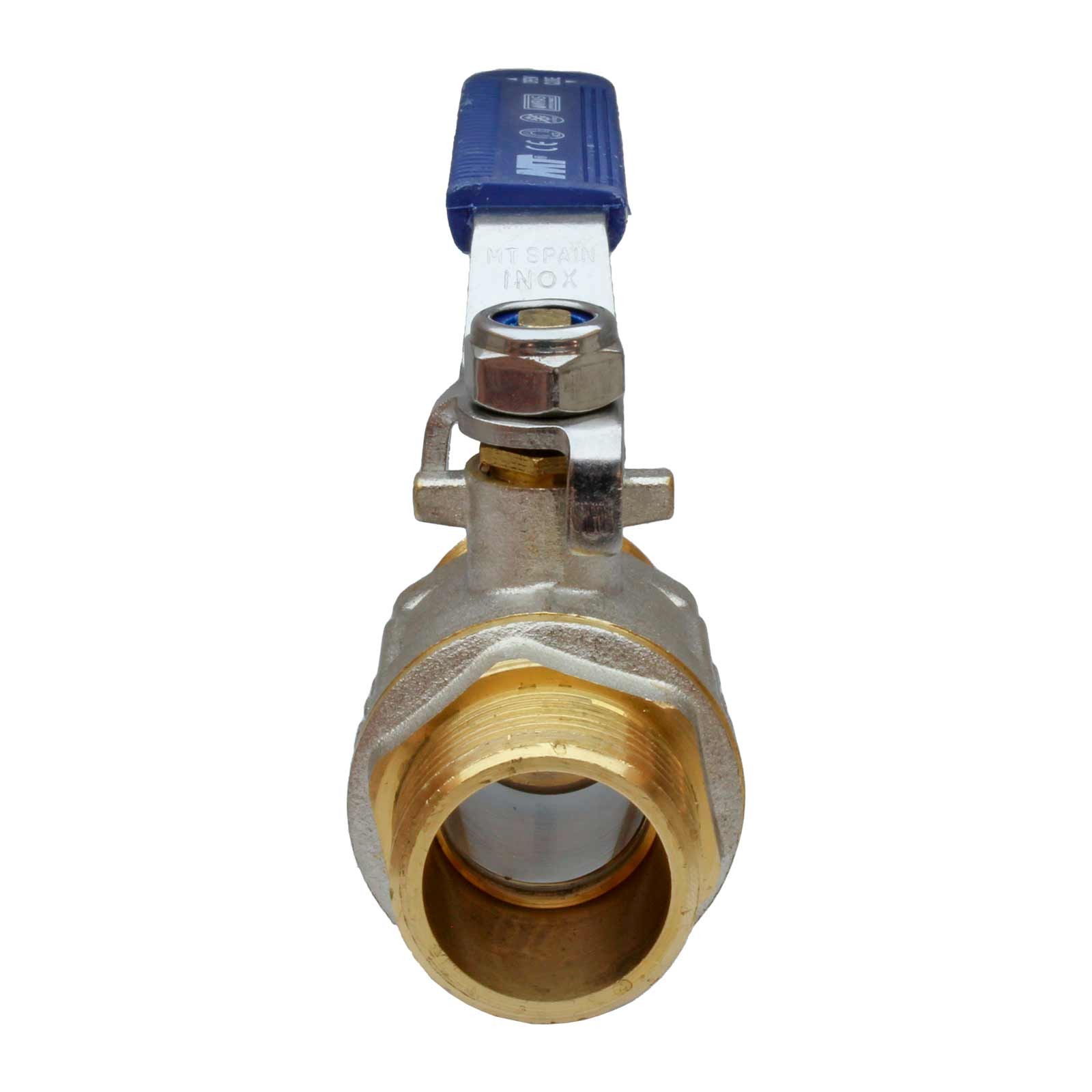 40982 Válvula Esfera PN-30 M-M Paso Total Palanca De Acero Inoxidable Maneta Ergonómica Color Azul