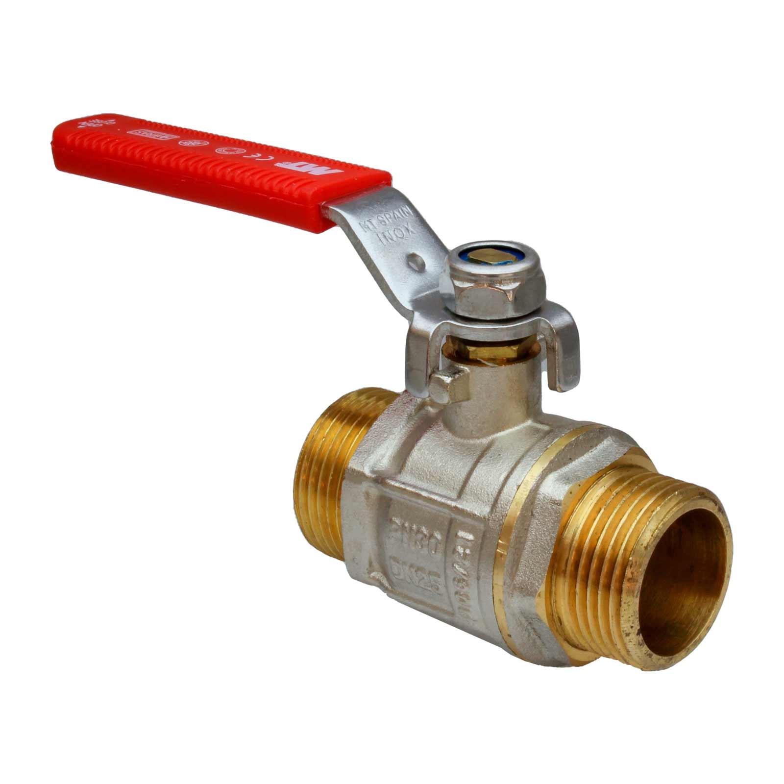 4098 Válvula Esfera PN-30 M-M Paso Total Palanca De Acero Inoxidable Maneta Ergonómica Color Rojo