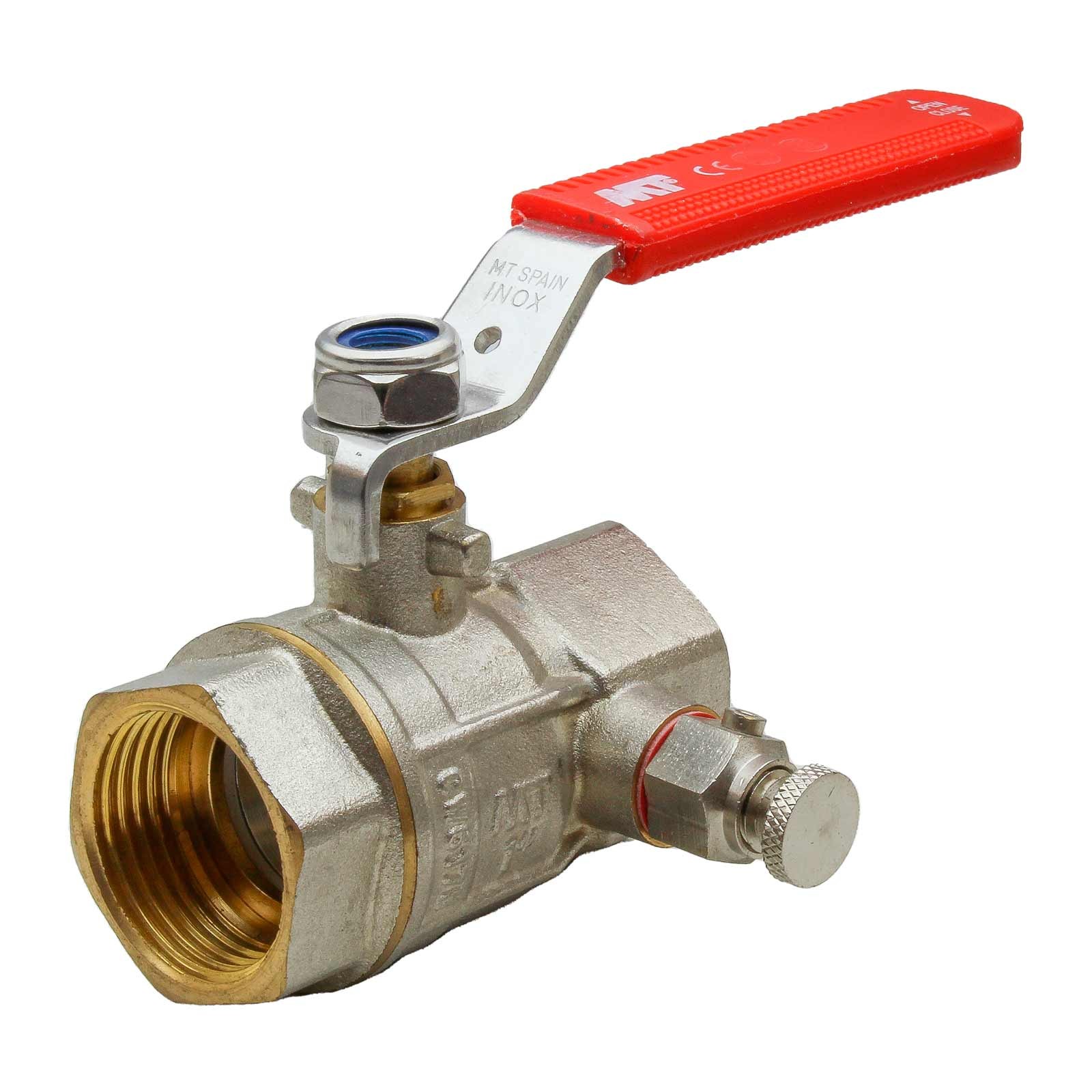 4099 Válvula Esfera H-H PN25 Doble Toma Con Purga Y Palanca de Acero Inoxidable Color Rojo