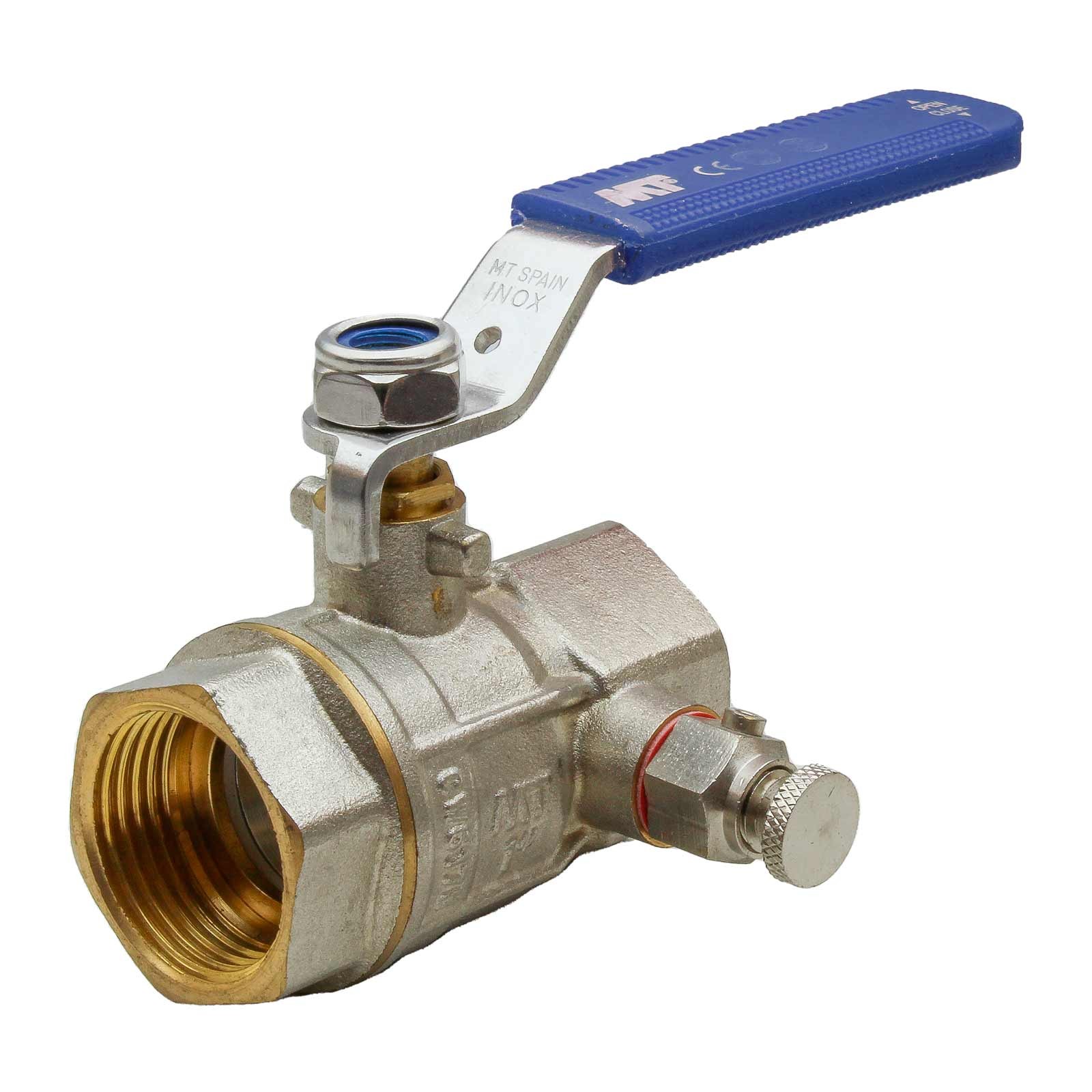 40992 Válvula Esfera H-H PN25 Doble Toma Con Purga Y Palanca de Acero Inoxidable Color Azul