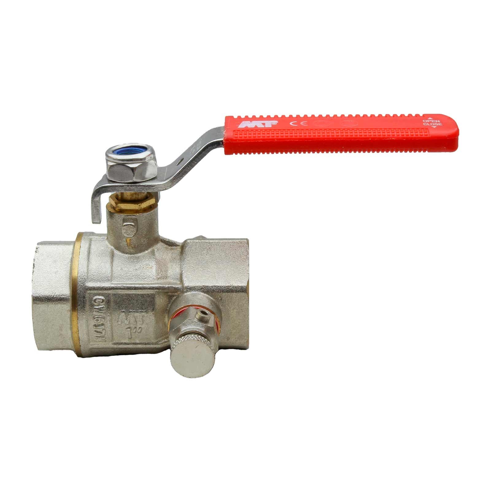 4099 Válvula Esfera H-H PN25 Doble Toma Con Purga Y Palanca de Acero Inoxidable Color Rojo