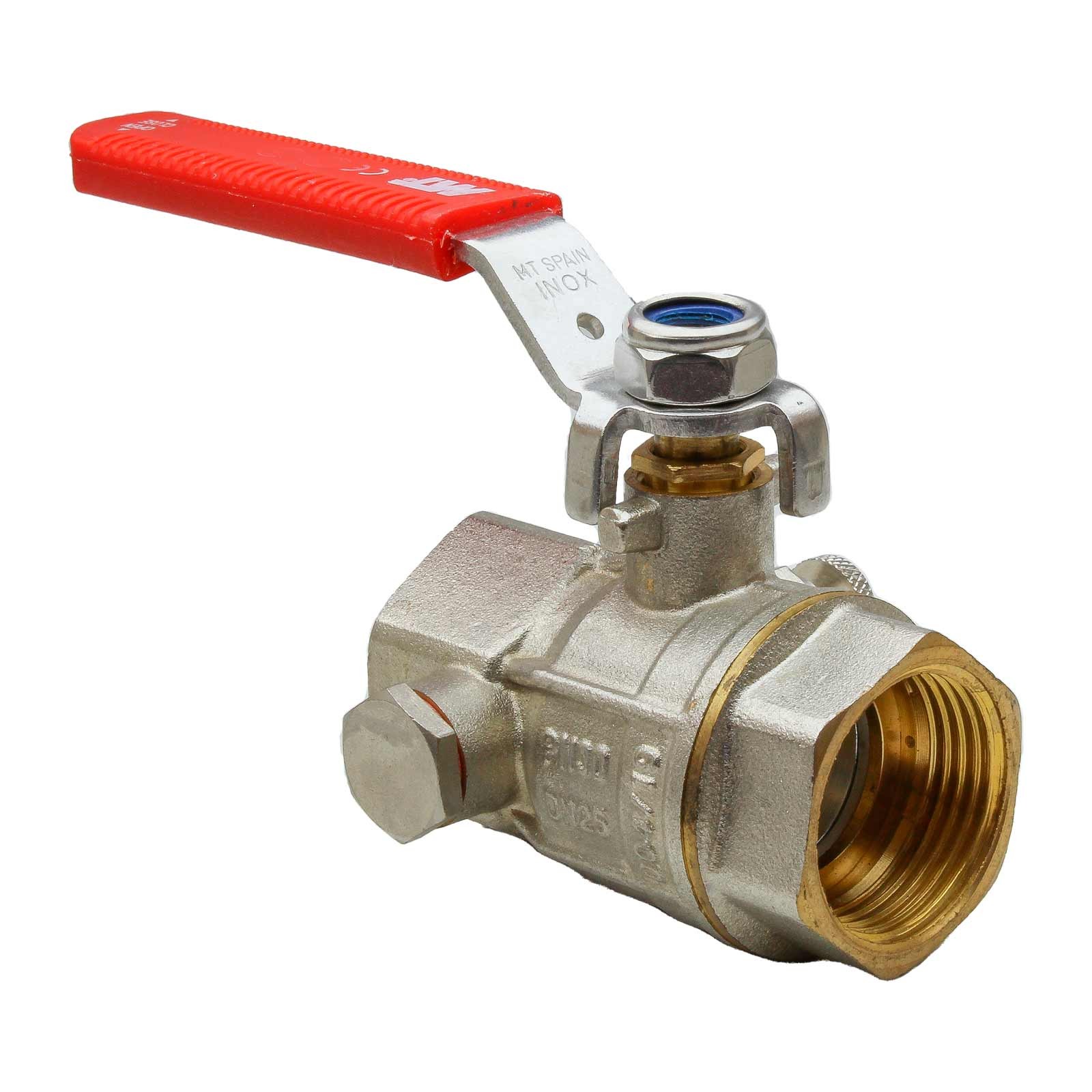 4099 Válvula Esfera H-H PN25 Doble Toma Con Purga Y Palanca de Acero Inoxidable Color Rojo