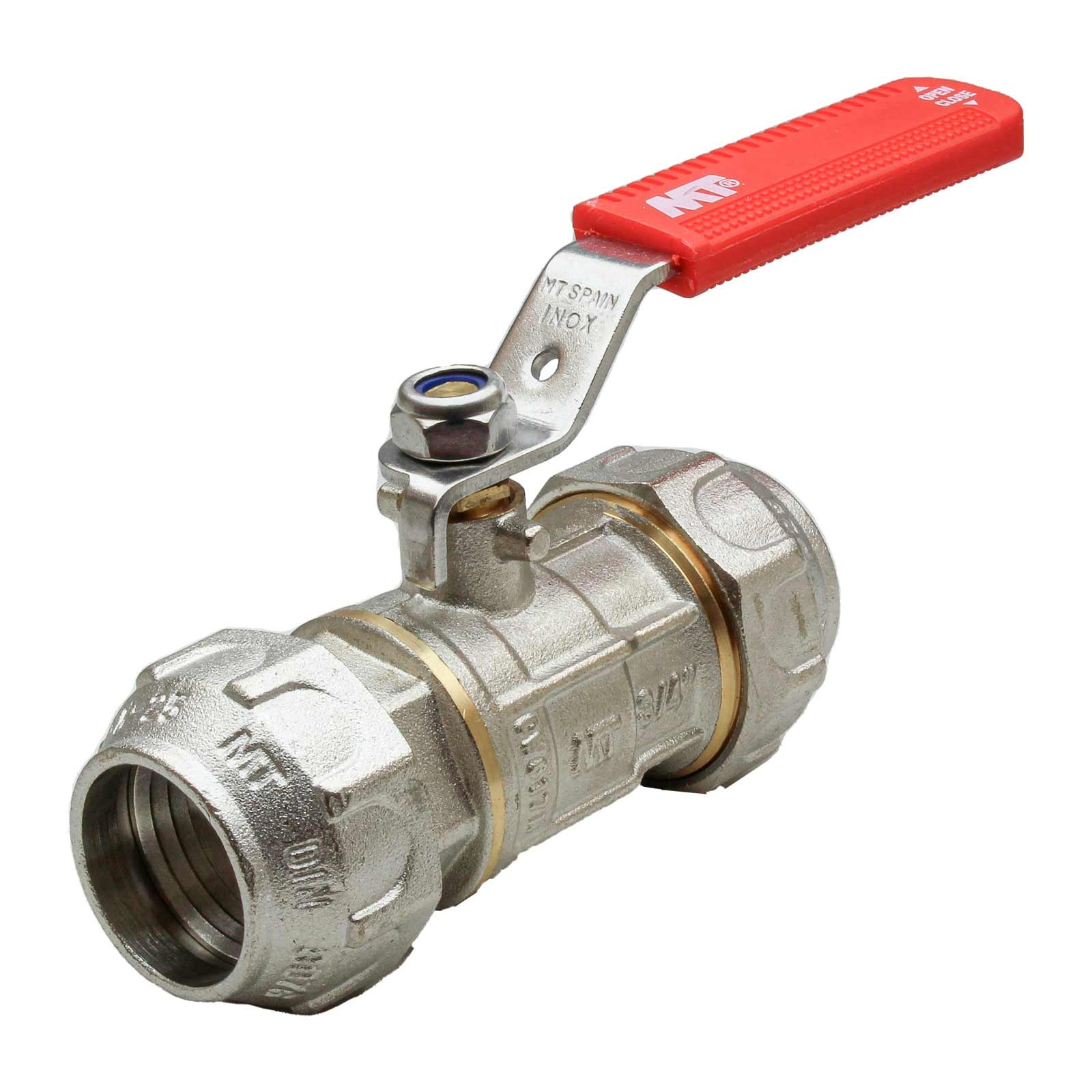 4100 Válvula Esfera PN-30 Conexión PE-PE Con Palanca Acero Inoxidable Maneta Ergonómica Color Rojo