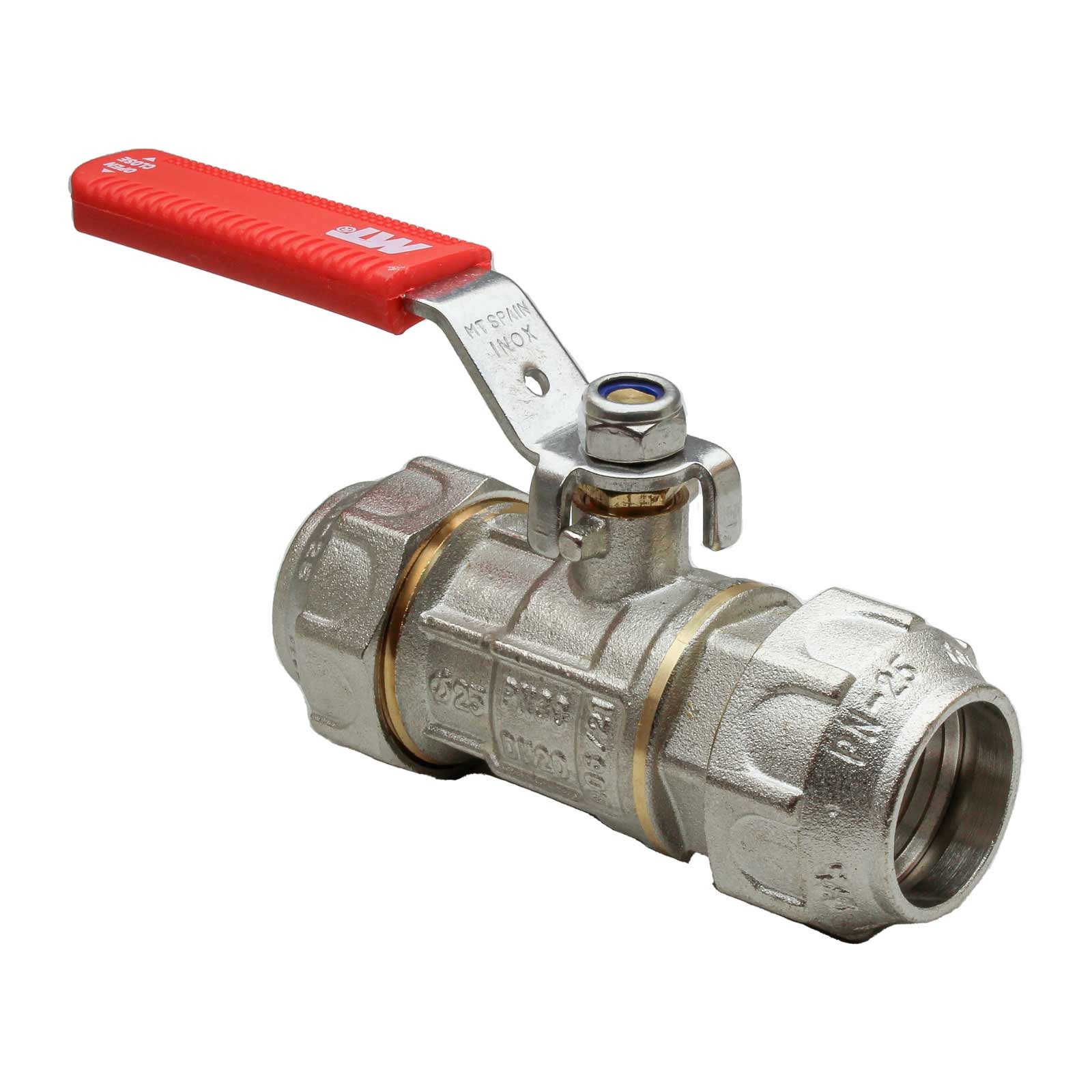 4100 Válvula Esfera PN-30 Conexión PE-PE Con Palanca Acero Inoxidable Maneta Ergonómica Color Rojo