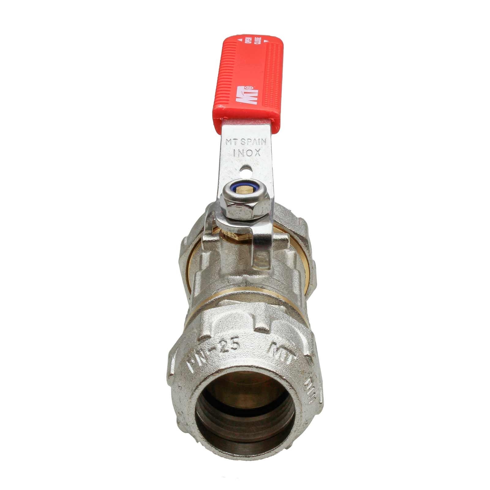 4100 Válvula Esfera PN-30 Conexión PE-PE Con Palanca Acero Inoxidable Maneta Ergonómica Color Rojo