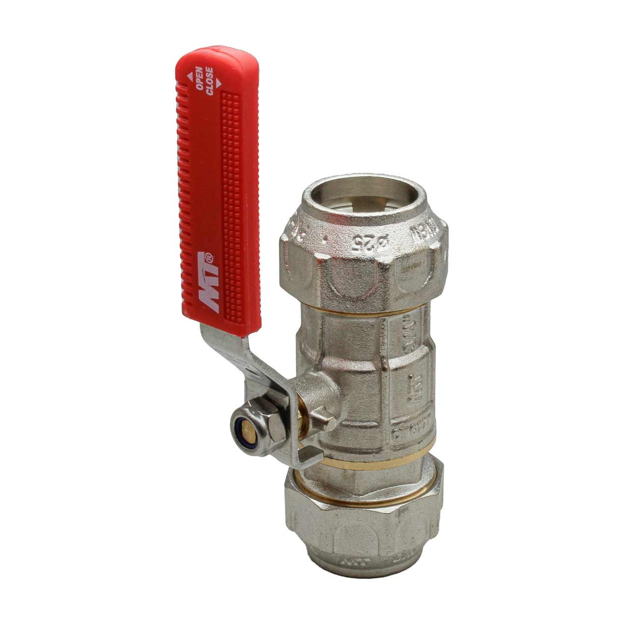 4100 Válvula Esfera PN-30 Conexión PE-PE Con Palanca Acero Inoxidable Maneta Ergonómica Color Rojo