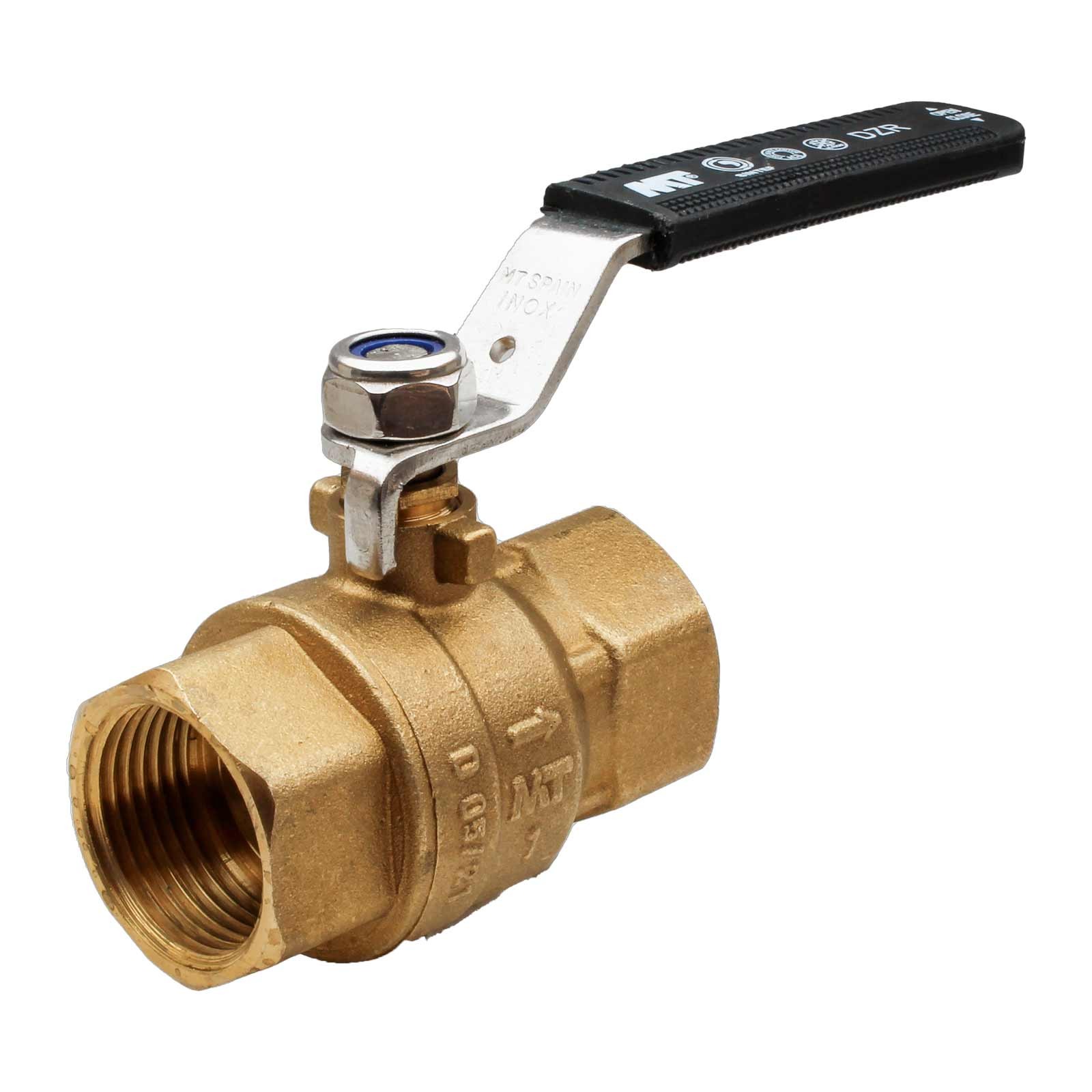 4104 Válvula Esfera PN-40 H-H Paso Total En Latón DZR Palanca Ergonómica Color Negro Acero Inoxidable