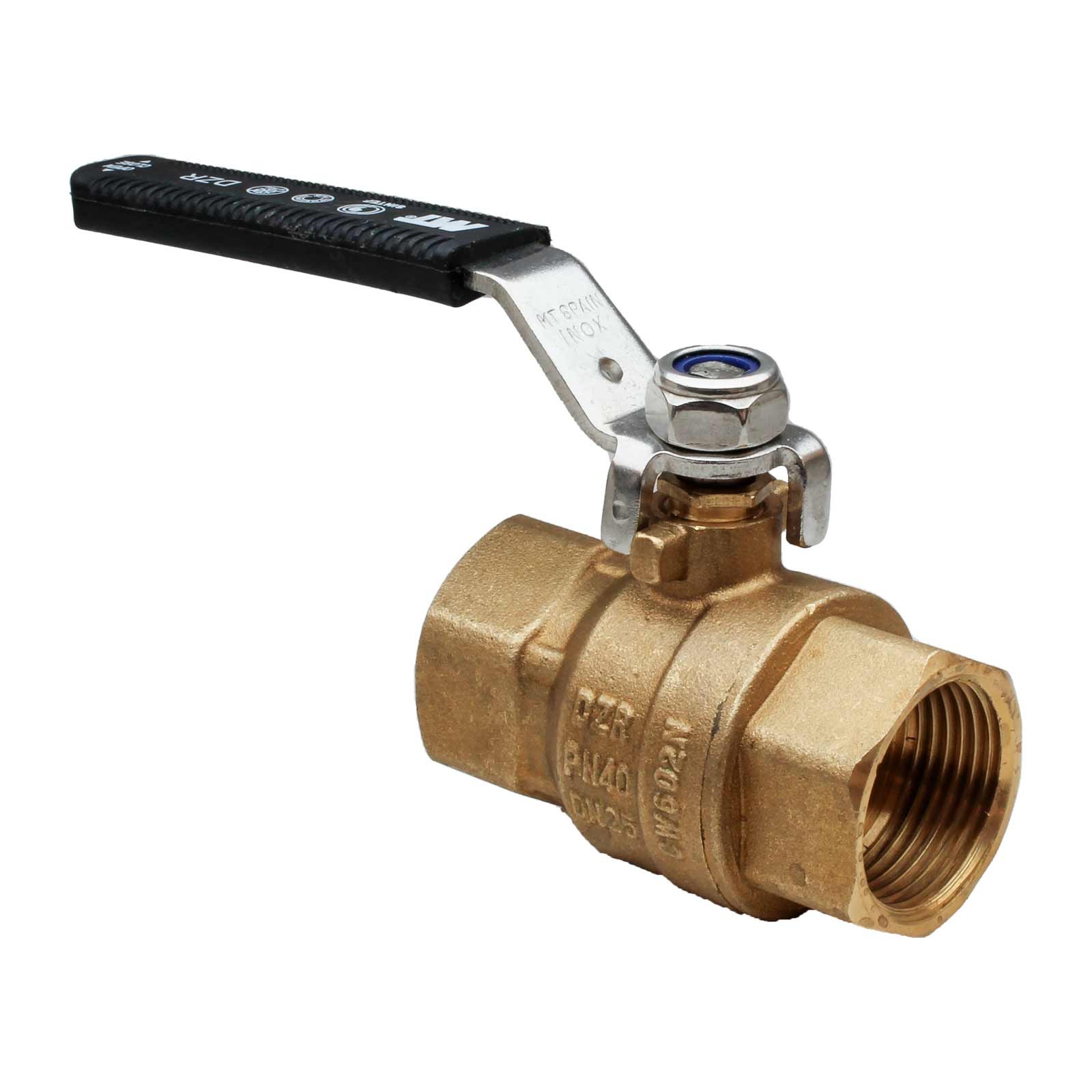 4104 Válvula Esfera PN-40 H-H Paso Total En Latón DZR Palanca Ergonómica Color Negro Acero Inoxidable