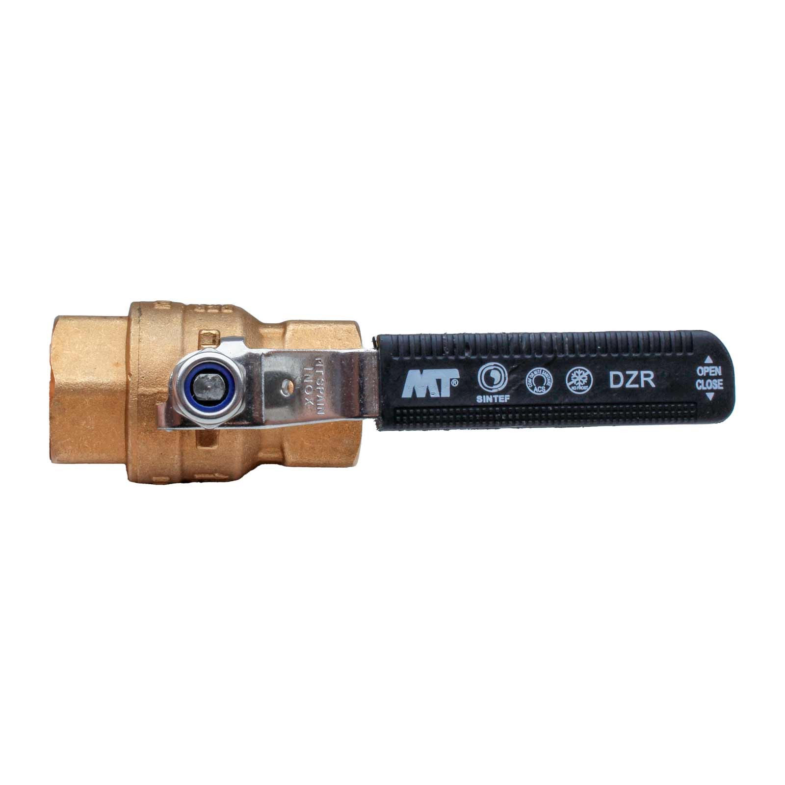 4104 Válvula Esfera PN-40 H-H Paso Total En Latón DZR Palanca Ergonómica Color Negro Acero Inoxidable