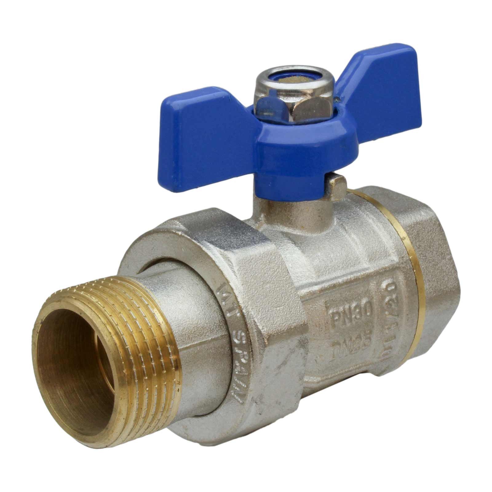 4106 Válvula Esfera Dos Piezas PN-30 M-H Mando Palomilla Color Azul