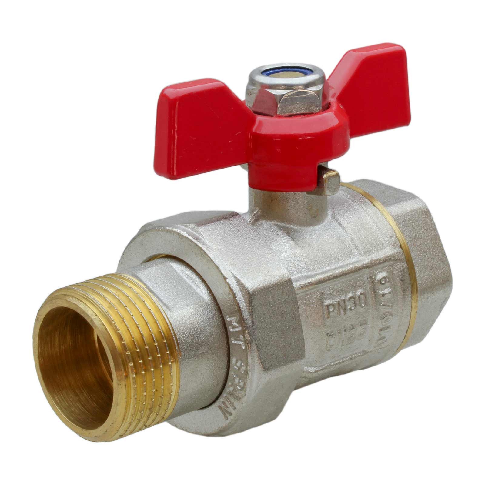 41062 Válvula Esfera Dos Piezas PN-30 M-H Mando Palomilla Color Rojo