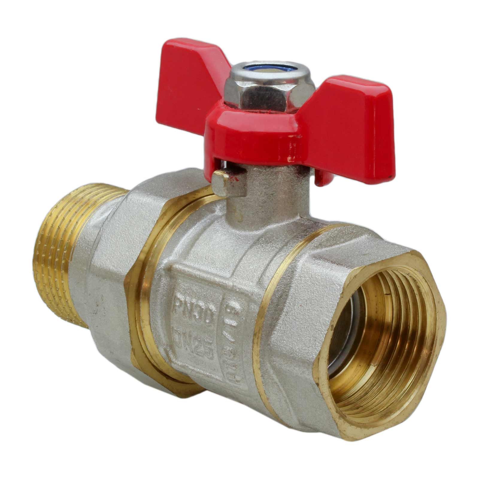 41062 Válvula Esfera Dos Piezas PN-30 M-H Mando Palomilla Color Rojo