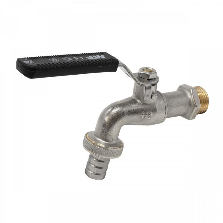 4125 Grifo Esfera Jardín Pesado PN-16 Enchufe Manguera Palanca De Acero Inoxidable Maneta Ergonómica En Color Negro