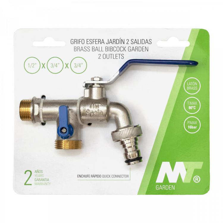 4148G Grifo Esfera Jardín Enchufe Rápido PN-16 Palanca Cromada Con Dos Salidas Garden