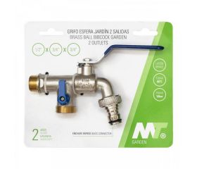 4148G Grifo Esfera Jardín Enchufe Rápido PN-16 Palanca Cromada Con Dos Salidas Garden