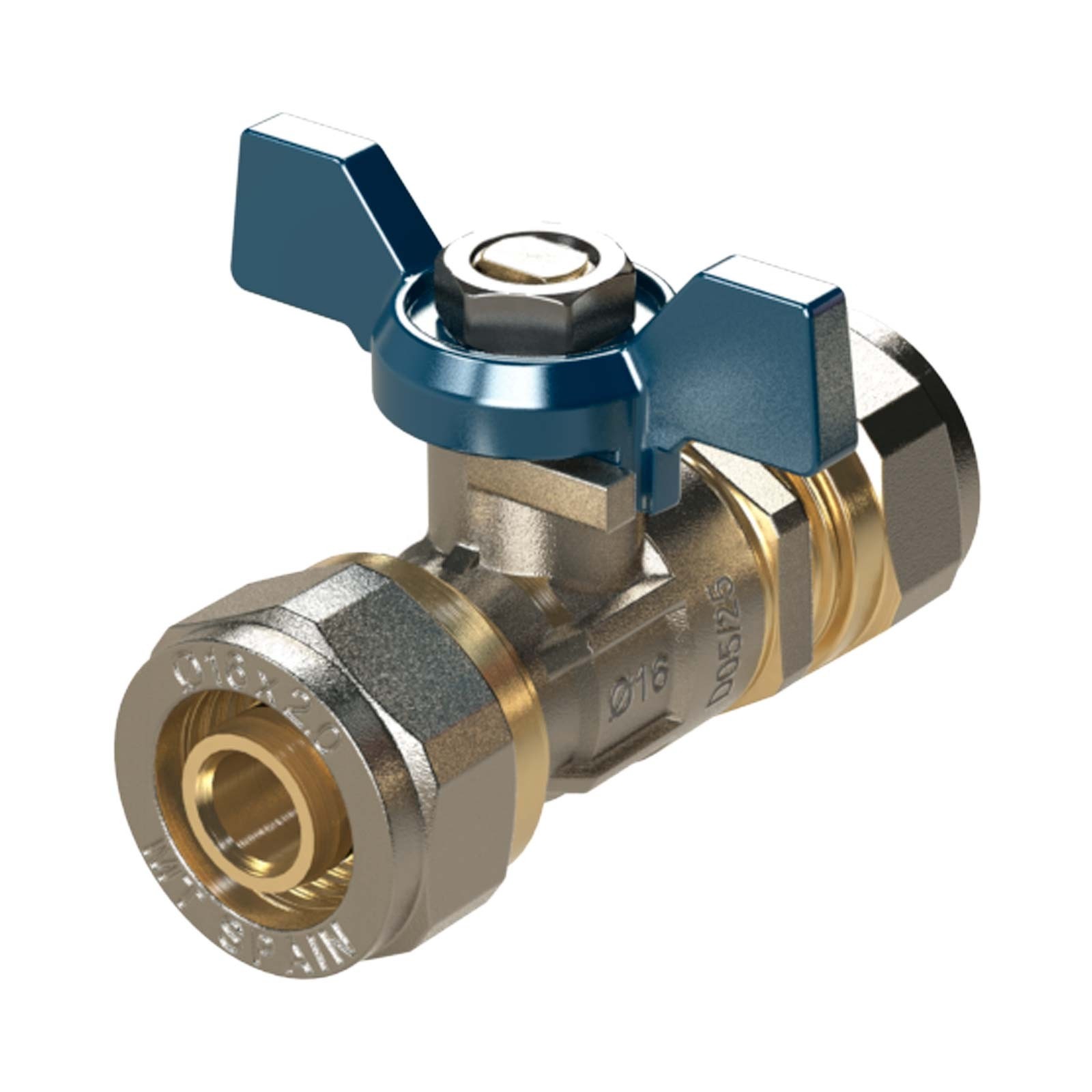 41641 Válvula Esfera Conexión Multicapa Compresión Con Mando Palomilla Color Azul