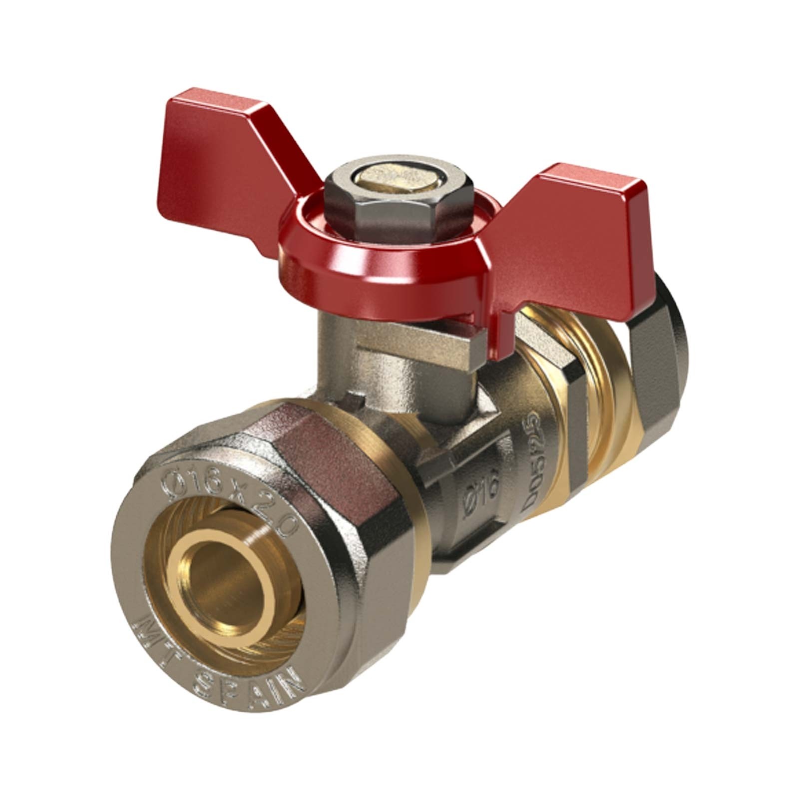 416412 Válvula Esfera Conexión Multicapa Compresión Con Mando Palomilla Color Rojo