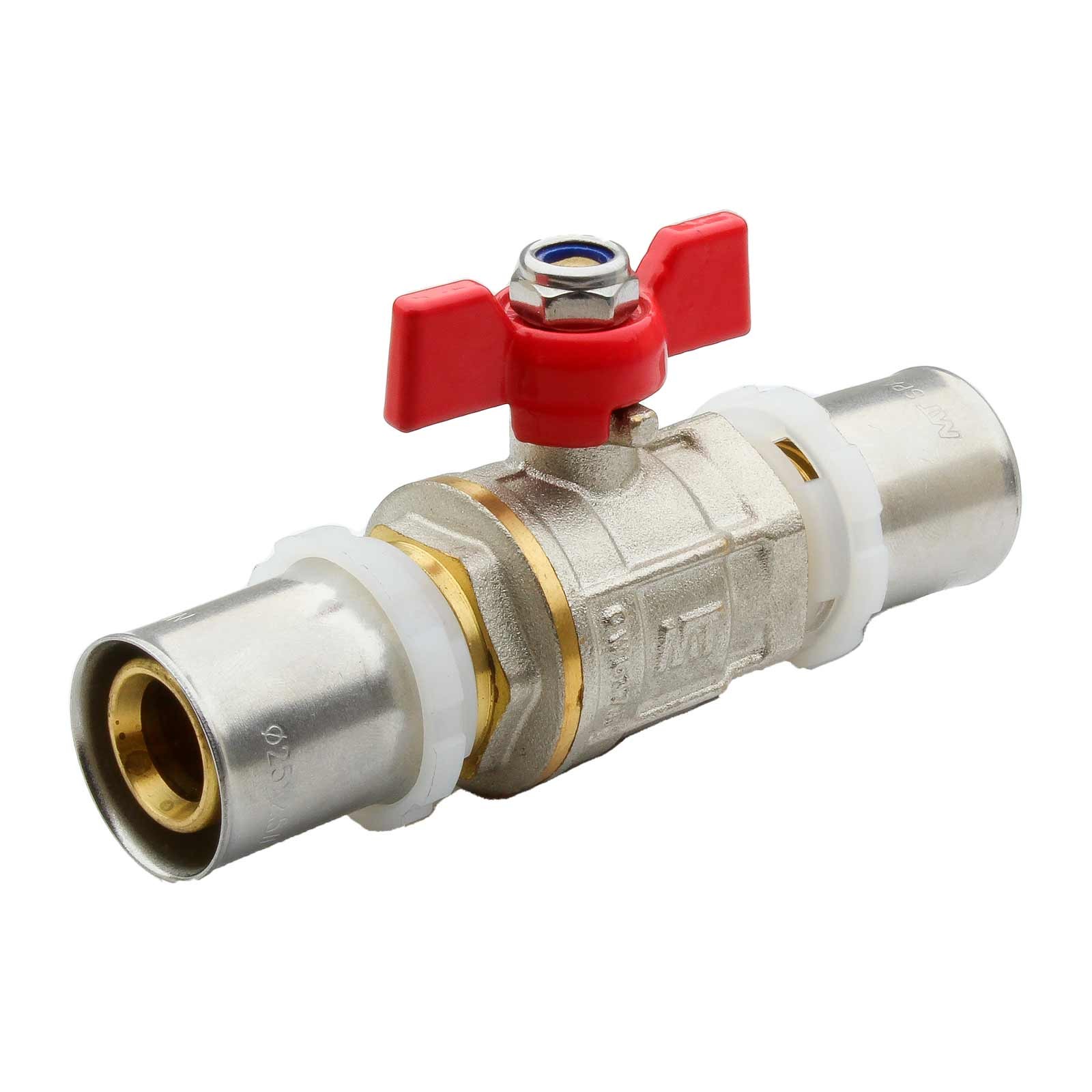 41642 Válvula Esfera Conexión Multicapa Prensar PN30 Mando Palomilla Color Rojo