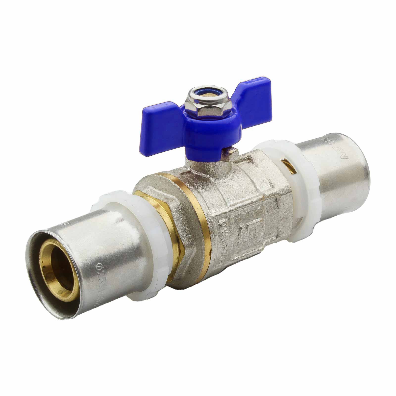 416422 Válvula Esfera Conexión Multicapa Prensar PN30 Mando Palomilla Color Azul