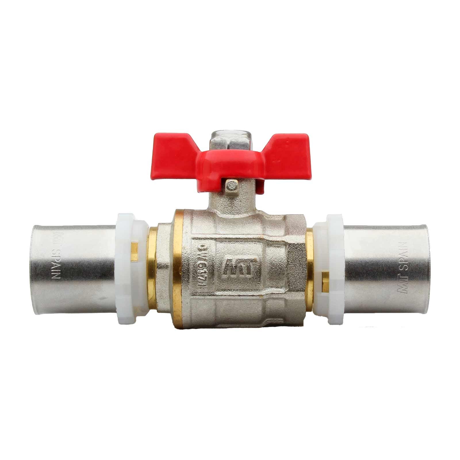 41642 Válvula Esfera Conexión Multicapa Prensar PN30 Mando Palomilla Color Rojo