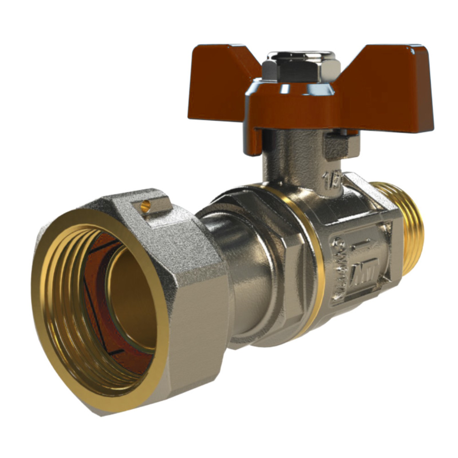 4174 Válvula Esfera PN30 M-H Tuerca Móvil Con Mando Palomilla Color Rojo