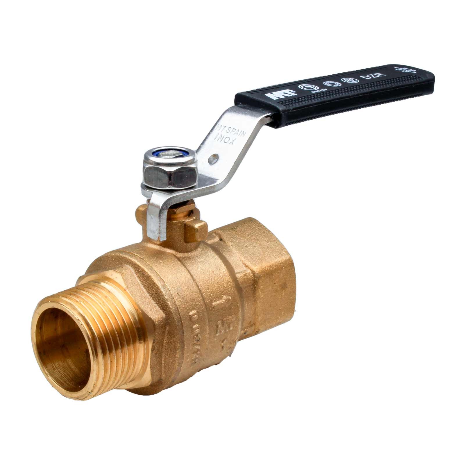 4504 Válvula Esfera PN-40 M-H Paso Total En Latón DZR Palanca Ergonómica Color Negro Acero Inoxidable