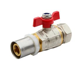 45642 Válvula Esfera Conexión Multicapa Prensar PN30 Tuerca Móvil Con Mando Palomilla Color Rojo