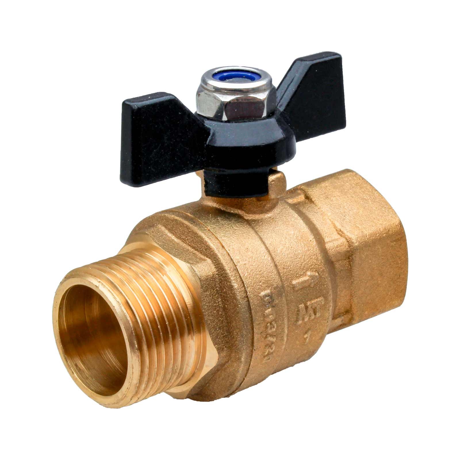 4604 Válvula Esfera PN-40 M-H Paso Total En Latón DZR  Mando Palomilla Color Negro