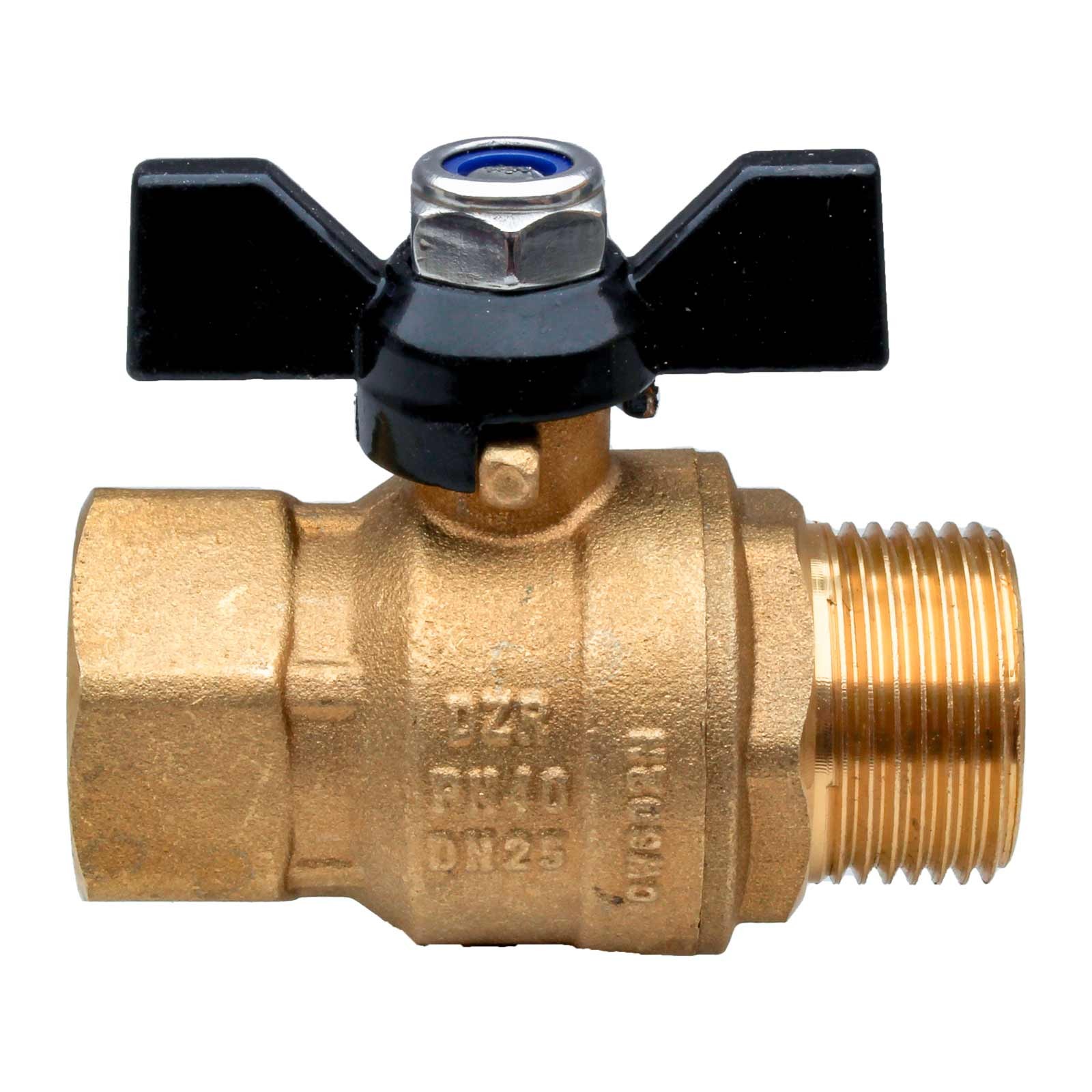 4604 Válvula Esfera PN-40 M-H Paso Total En Latón DZR  Mando Palomilla Color Negro