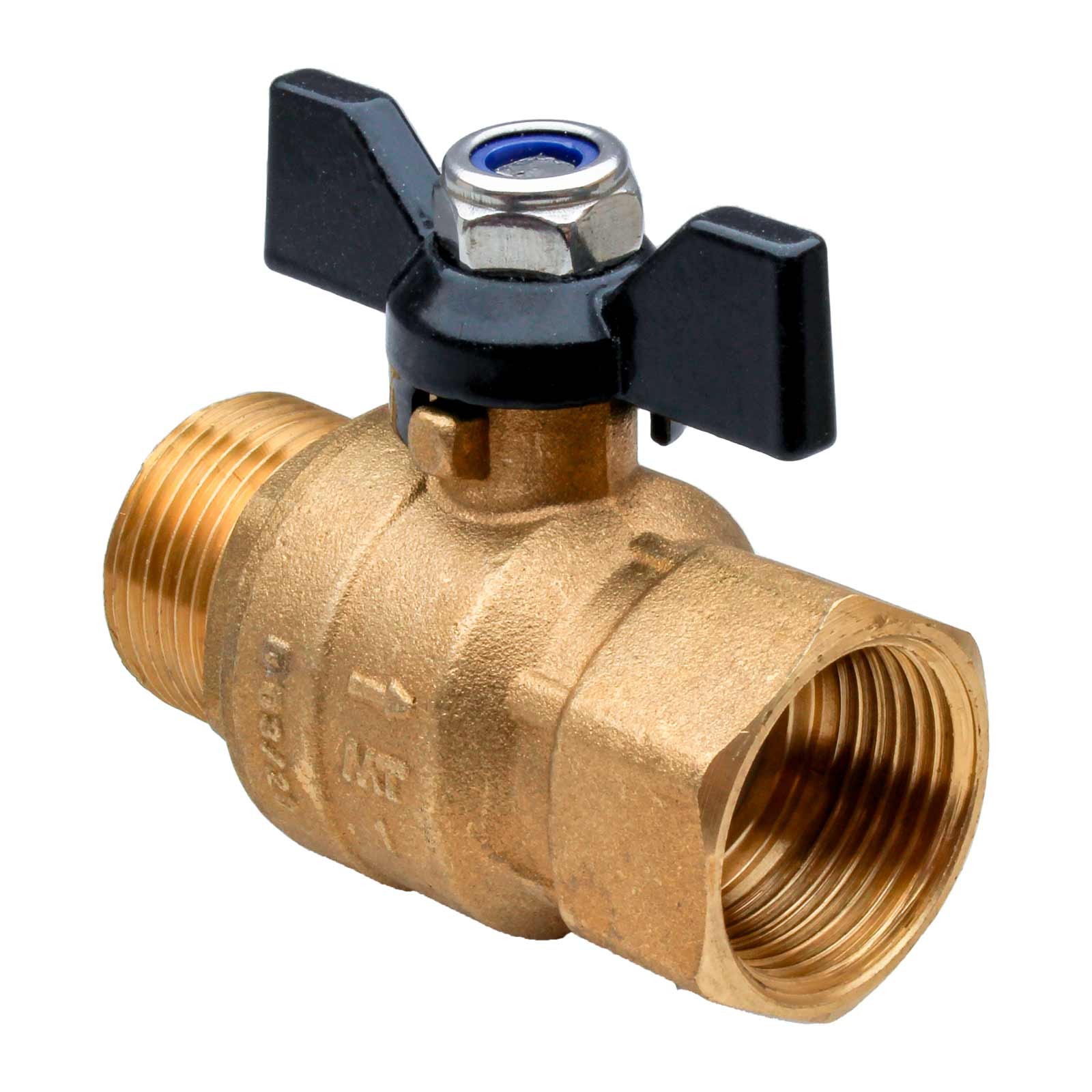 4604 Válvula Esfera PN-40 M-H Paso Total En Latón DZR  Mando Palomilla Color Negro