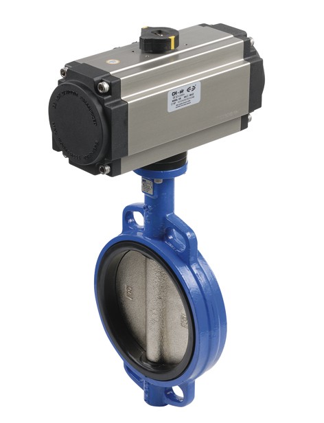 5205114 Válvula De Mariposa Tipo Wafer Disco Inoxidable Asiento Blando EPDM Con Actuador Doble Efecto