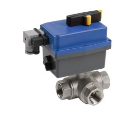 5300918 Válvula Esfera Tres Vías Paso En L Con Pletina ISO Y Actuador Eléctrico Alto Voltaje