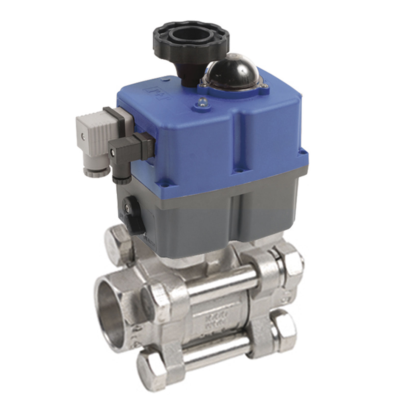 53091120 Válvula Esfera Tres Piezas Socked Weld Paso Total Con Pletina ISO Y Actuador Eléctrico Alto Voltaje