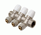617019 Colector M/H Niquelado Con Válvulas Conexión Multicapa Compresión Mando Blanco
