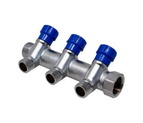 617020B Colector M/H Niquelado Salidas Con Válvulas Mando Azul