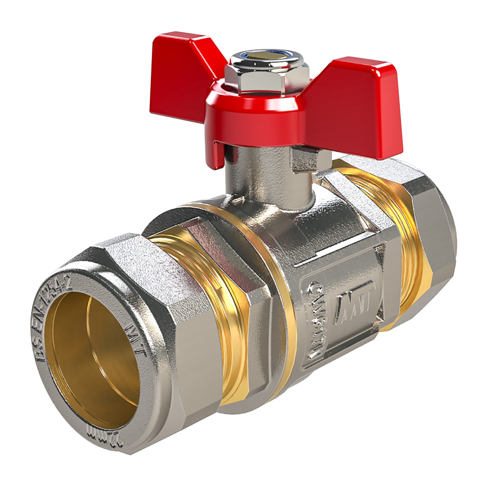 6650 Válvula Esfera PN30 Enlace Compresión Mando Palomilla Color Rojo