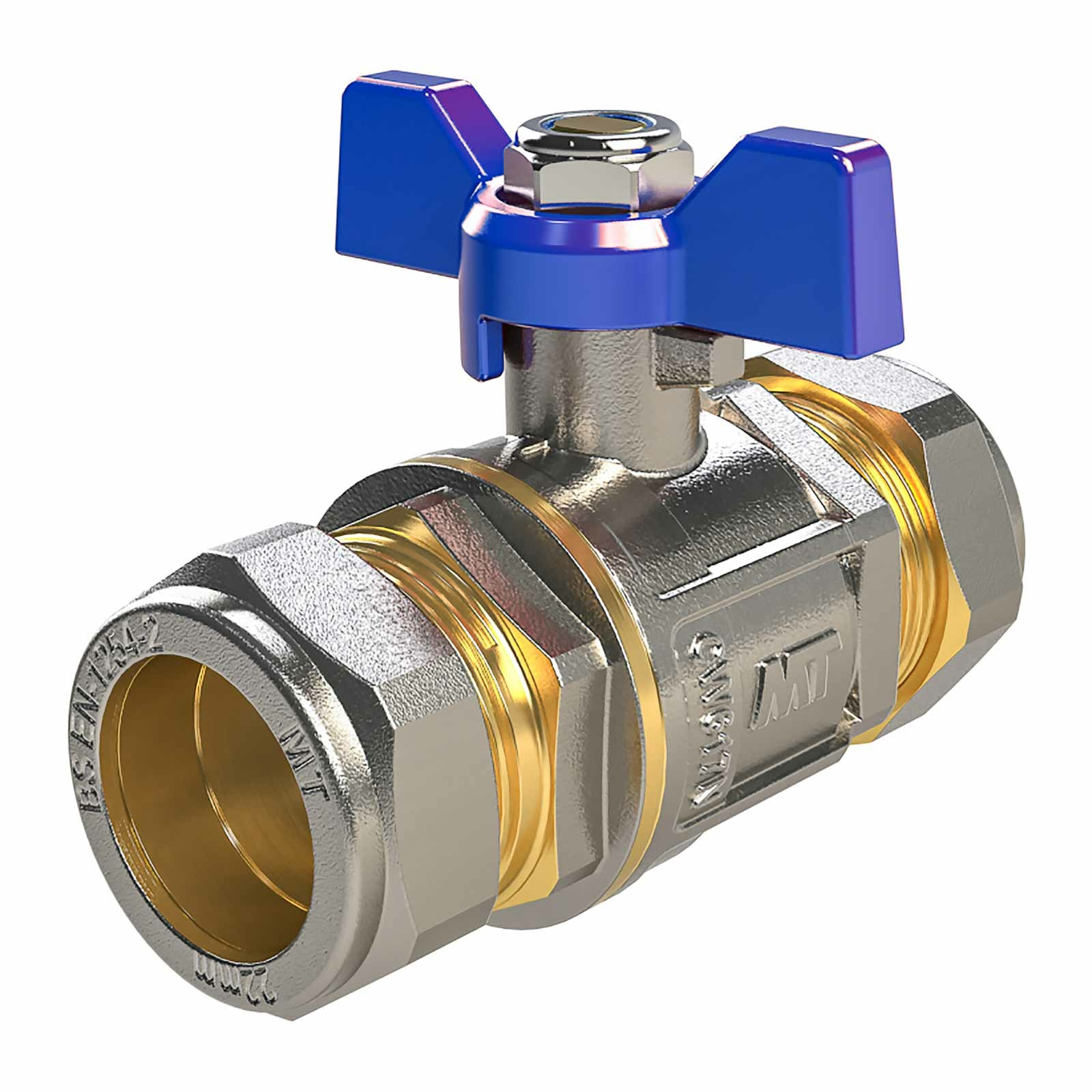 66502 Válvula Esfera PN30 Enlace Compresión Mando Palomilla Color Azul
