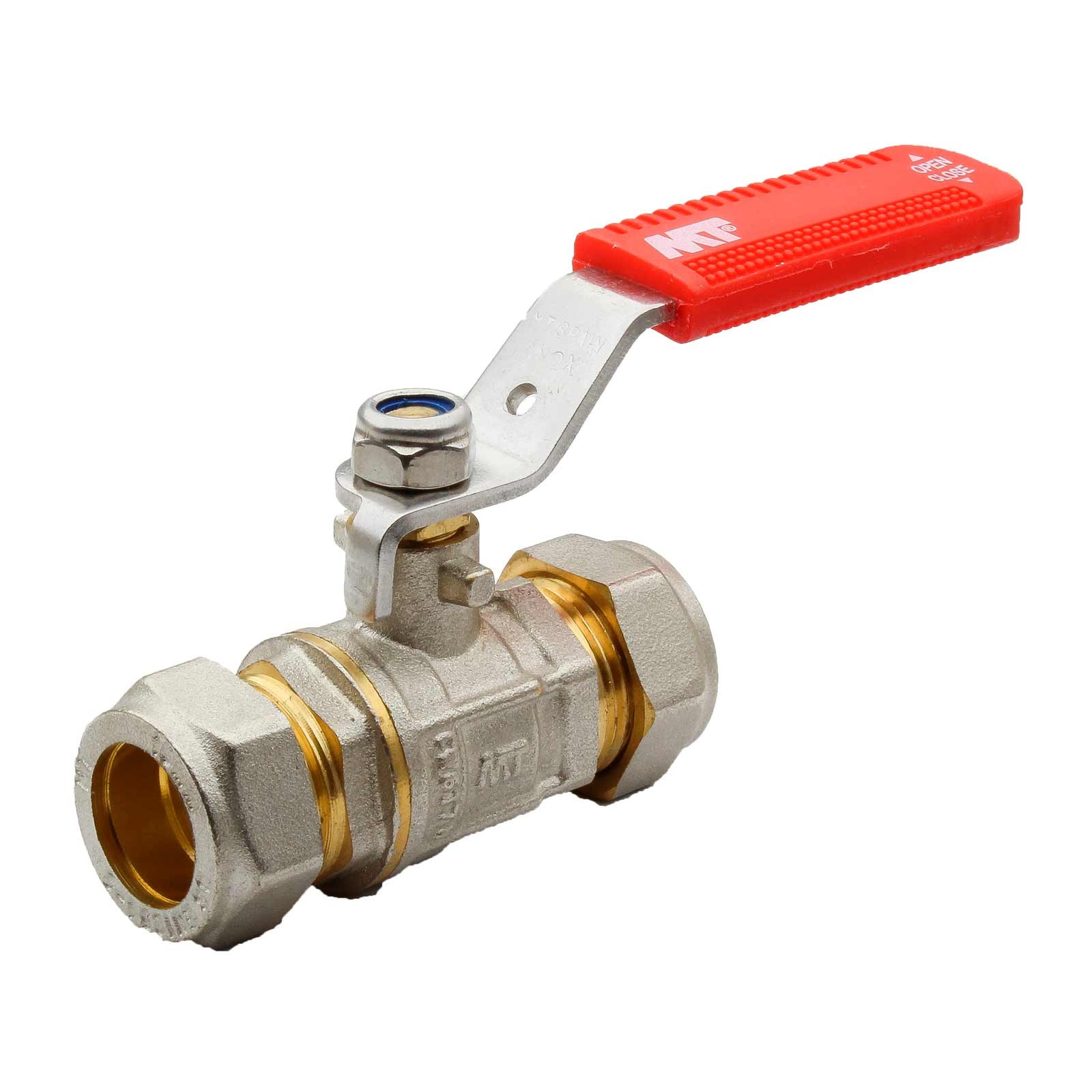 6651 Válvula Esfera PN30 Enlace Compresión Palanca de Acero Inoxidable Maneta Ergonómica Color Rojo