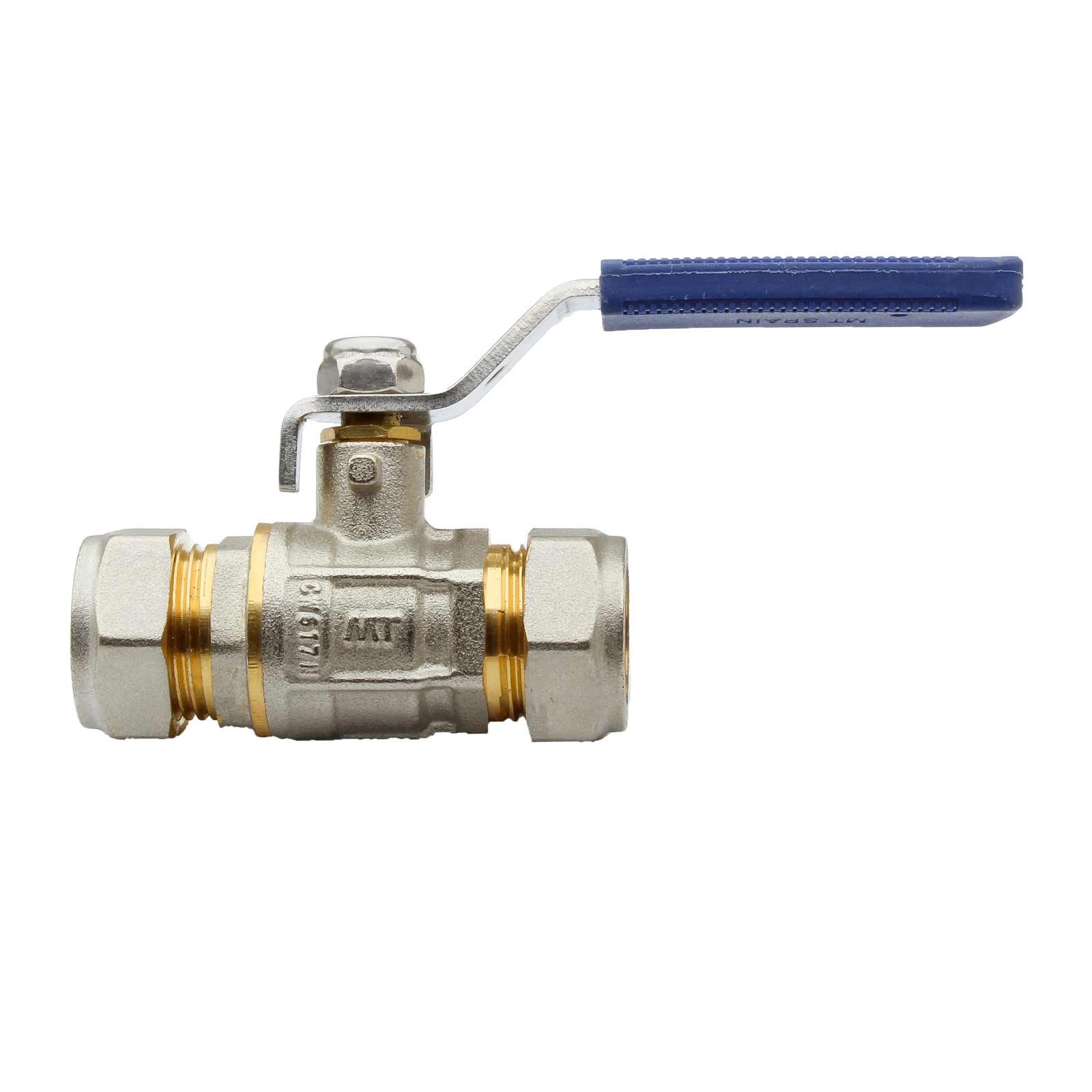 66512 Válvula Esfera PN30 Enlace Compresión Palanca de Acero Inoxidable Maneta Ergonómica Color Azul