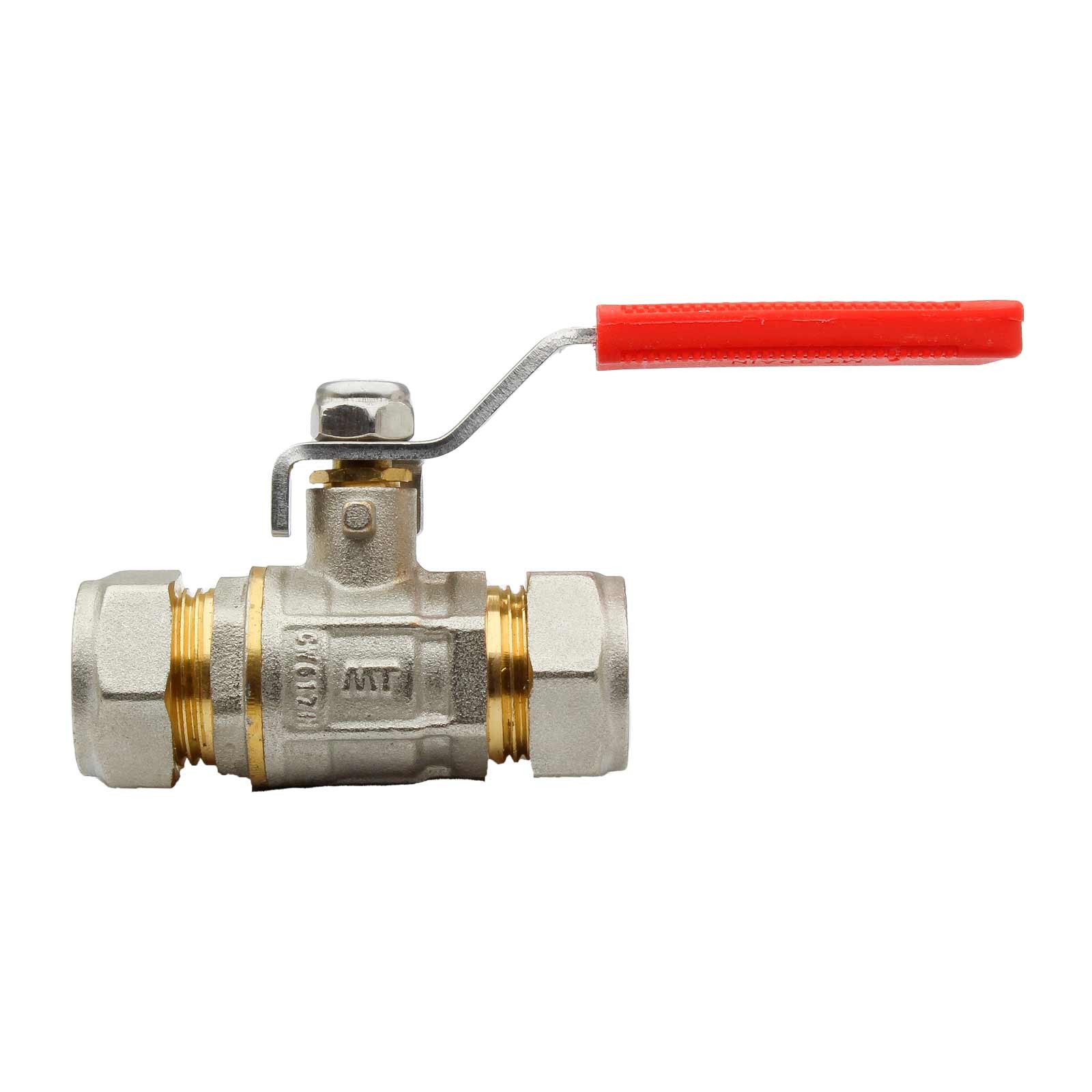 6651 Válvula Esfera PN30 Enlace Compresión Palanca de Acero Inoxidable Maneta Ergonómica Color Rojo