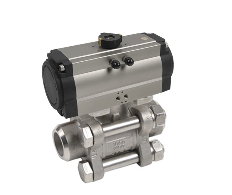 52091020 Válvula Esfera Tres Piezas Butt Weld Paso Total Con Pletina ISO Con Actuador Doble Efecto