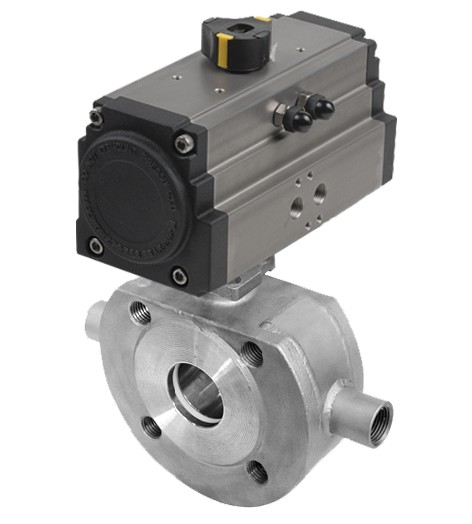 52091032 Válvula Esfera Tipo Wafer Con Pletina ISO, Con Cámara Calefacción Con Actuador Doble Efecto