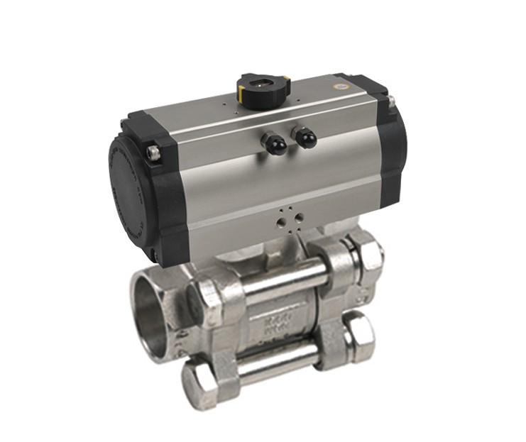 52091120 Válvula Esfera Tres Piezas Socked Weld Paso Total Con Pletina ISO Con Actuador Doble Efecto