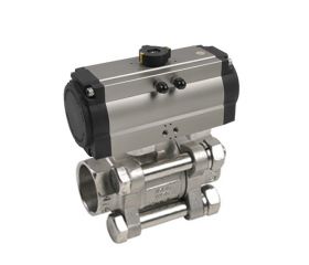 51091120 Válvula Esfera Tres Piezas Socket Weld Paso Total Con Pletina ISO Y Actuador Simple Efecto