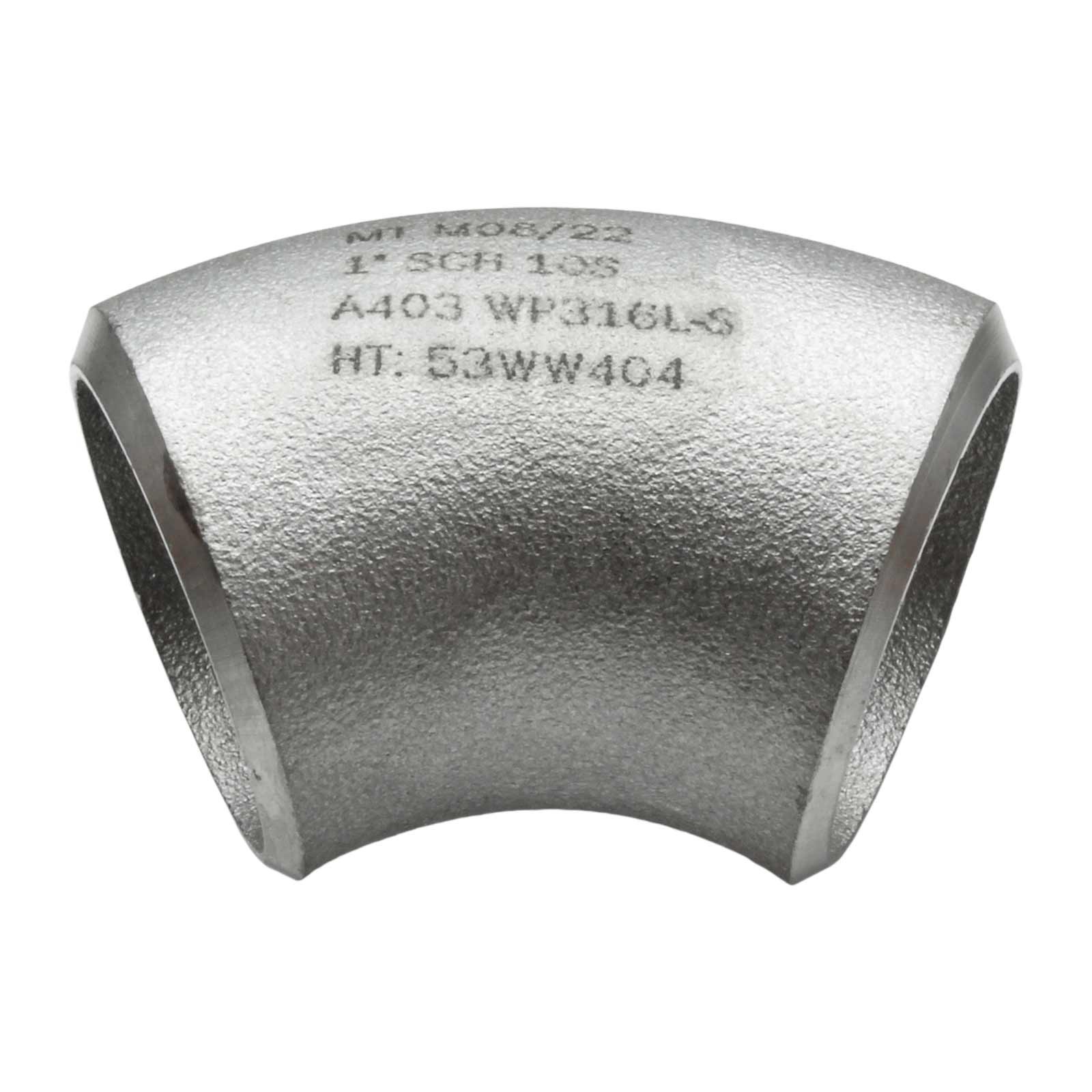 SS04116 Codo 45º Radio Largo Sch 10 A-316L Sin Soldadura