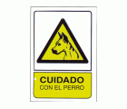 PLACA SEÑAL DE PLÁSTICO CUIDADO CON EL PERRO VETICAL 205x297mm