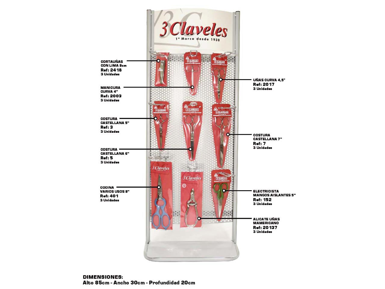 EXPOSITOR TIJERAS 3 CLAVELES