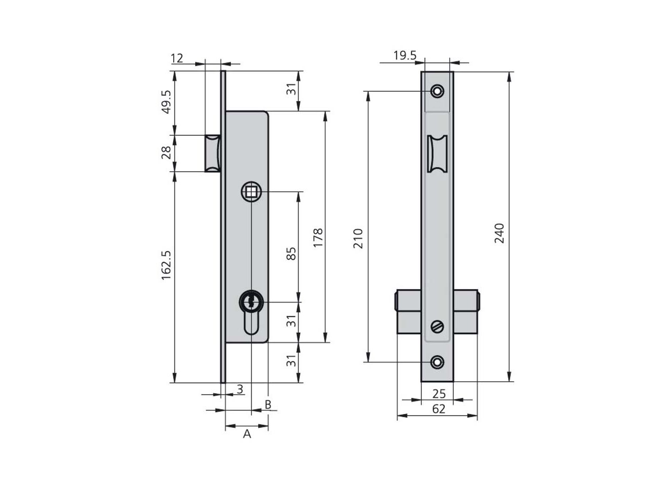 CERRADURA EMBUTIR CVL METAL CILINDRO EUROPERFIL 1984T